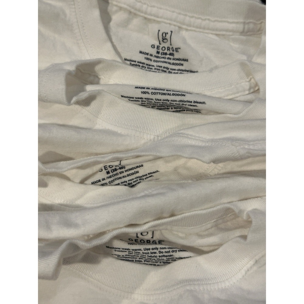 George Men's Medium White‎ T-Shirt 100% Cotton Crew Neck Lot of 4 Short Sleeve